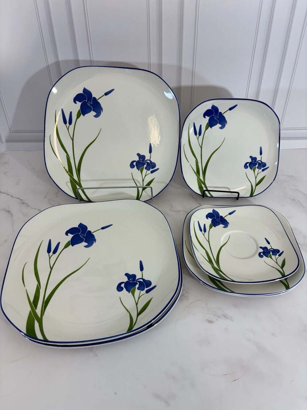 Sango Quadriille Blue Iris Dinnerware Set 5102